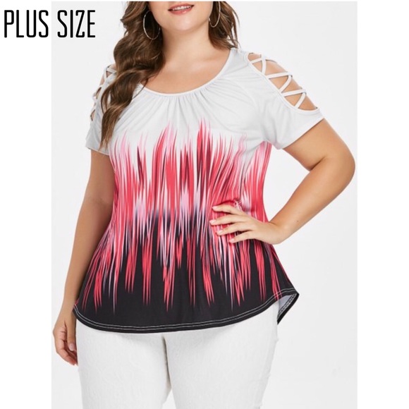 Tops - Plus Size Criss Cross Sleeve Tee Tops - Plus Size Criss Cross Sleeve Tee